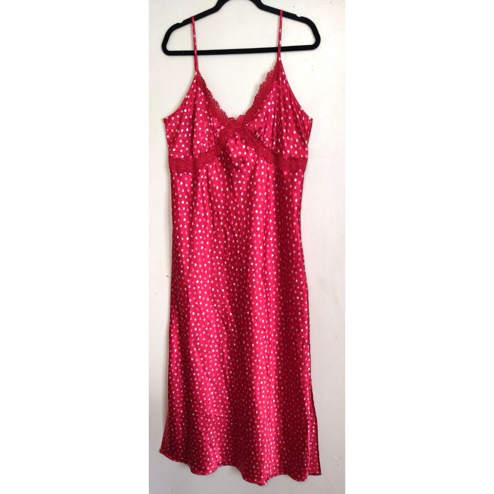 Jaclyn Smith Nightgown 1X Red Satin Lace Trim Hearts Valentine's Day Lingerie 1X